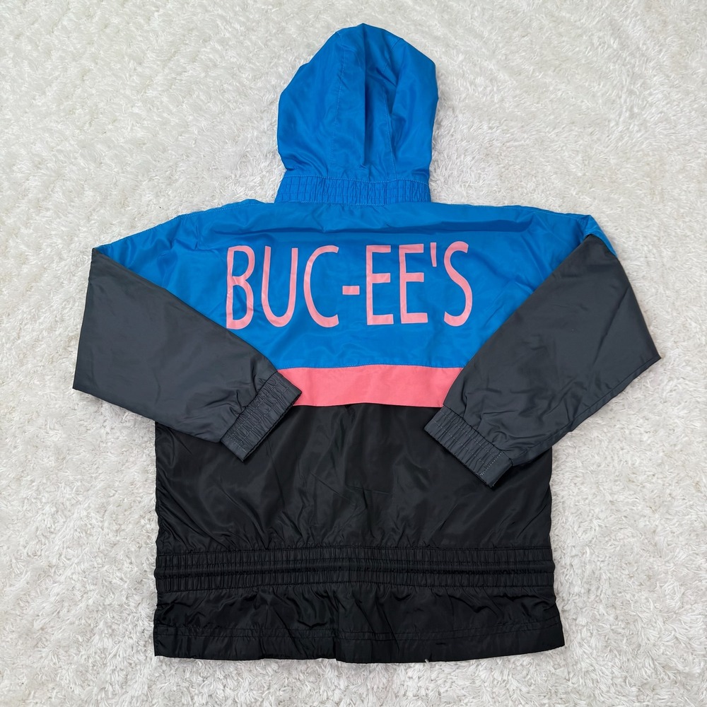 Buc-ee's Windbreaker Jacket Youth Medium Hooded Color Block Beaver Zip
